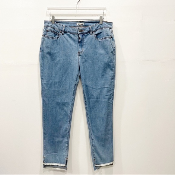 Eileen Fisher Step-Hem Ankle Slim Jeans in Frost Size 12 Raw - Picture 2 of 12